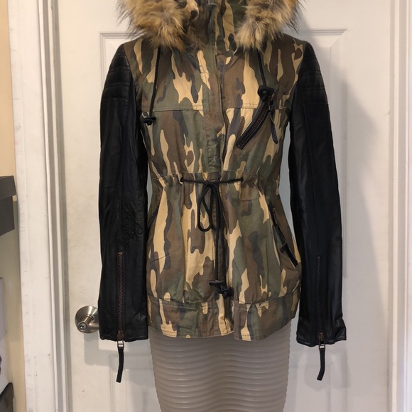 NWT Rockstar & Angels Removable fur hoodie jacket camouflage army - Picture 3 of 16